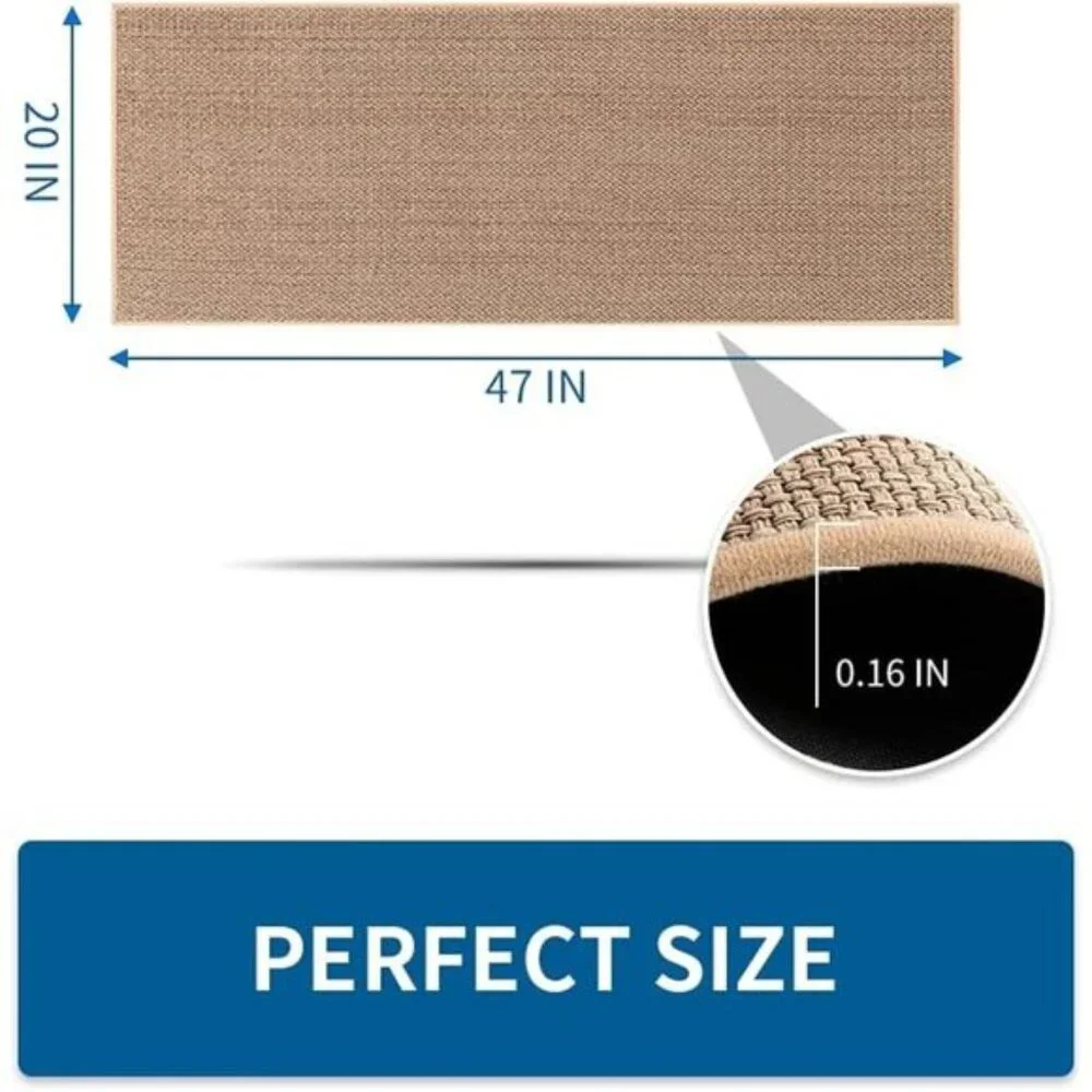 New 20 x 47In Non-Skid Kitchen Rug, Washable Absorbent Floor Mat for Sink, Beige